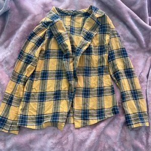 SHEIN Yellow Notched Collar Plaid Blazer
